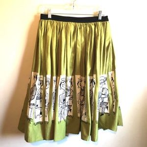 Mary Blair Retro Green Commuter Print Skirt